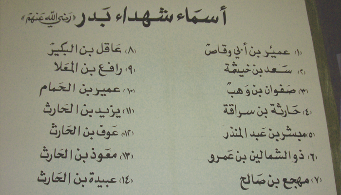 names of the companions who scrifice their lives in battle of badr