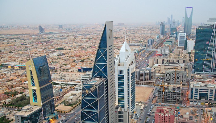 Aerial view of Riyadh downtown in Riyadh, Saudi Arabia